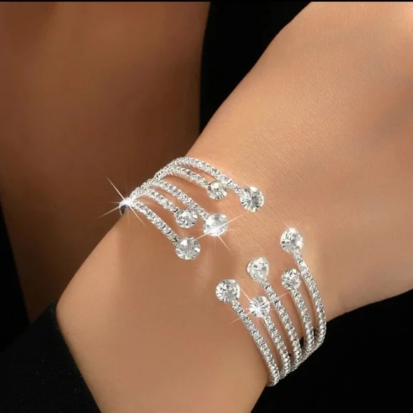 1pc Diamond-set Open End Shining Bracelet For Parties & Dinners - Picture 2 of 4
